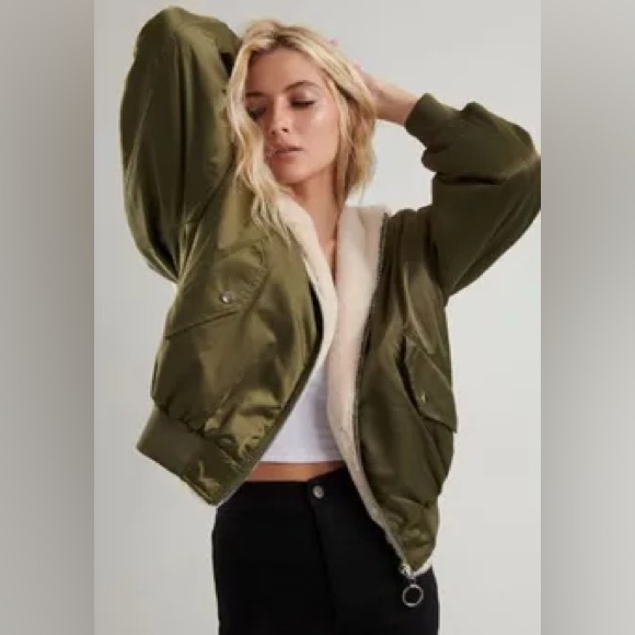 Garage Jackets & Blazers - GARAGE Reversible Fluffy Bomber (in Olive & Cream)